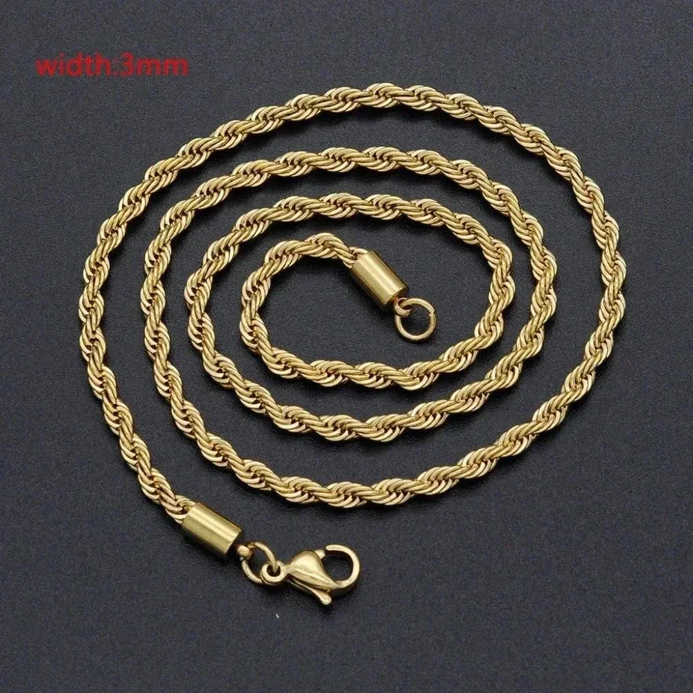 Gold or Silver Mens Rope Chain Necklace 3 mm